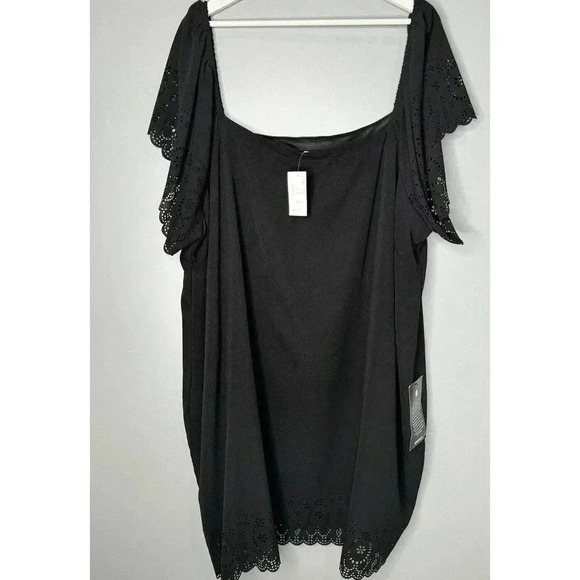 Avenue Womens Black Short Sleeve Sheath Dress With Lace Around Plus Size 26/28 - Picture 1 of 10